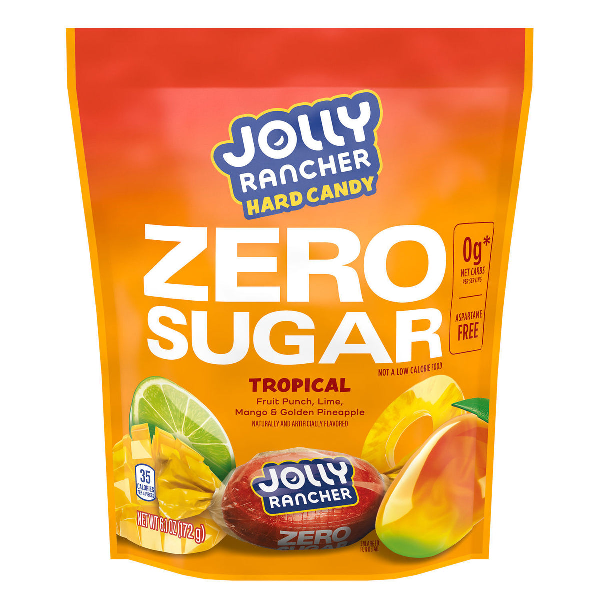 JOLLY RANCHER Zero Sugar Tropical Fruit Flavored Hard Candy Bag, 6.1 oz