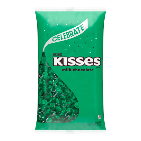 HERSHEY'S KISSES Dark Green Foils Milk Chocolate Candy Bulk Bag, 60 oz