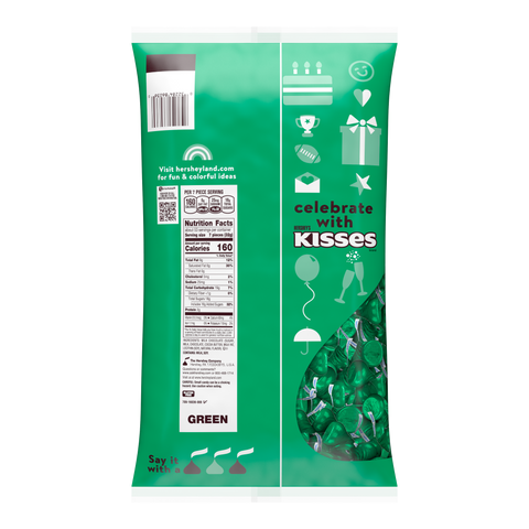 HERSHEY'S KISSES Dark Green Foils Milk Chocolate Candy Bulk Bag, 60 oz