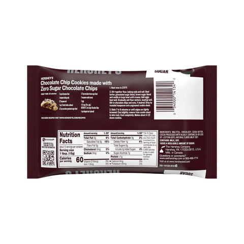 HERSHEY'S Zero Sugar Chocolate Baking Chips Bag, 8 oz
