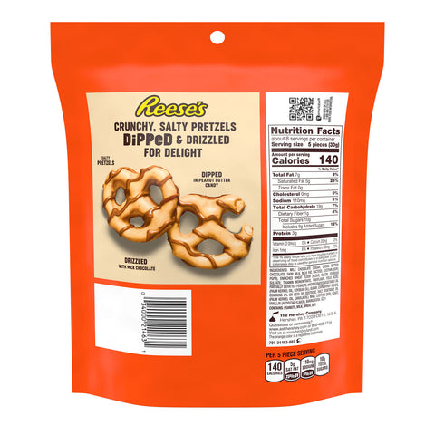 REESES Milk Chocolate Peanut Butter Dipped Pretzels 8.50oz Candy Bag