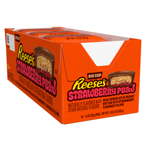 REESE'S Big Cup PB&J Strawberry Milk Chocolate Peanut Butter Cups Candy Packs, 1.4 oz (16 Count)