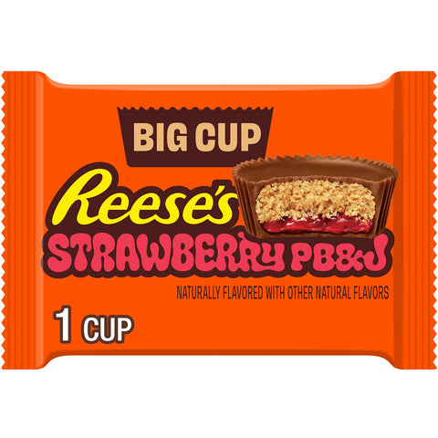 REESE'S Big Cup PB&J Strawberry Milk Chocolate Peanut Butter Cups Candy Packs, 1.4 oz (16 Count)