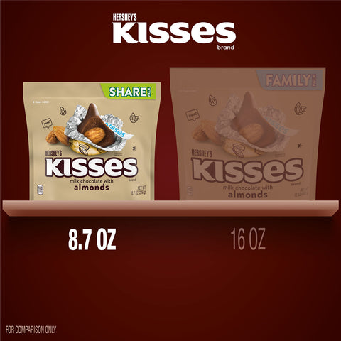HERSHEY'S KISSES Milk Chocolate with Almonds Candy Share Pack, 8.7 oz