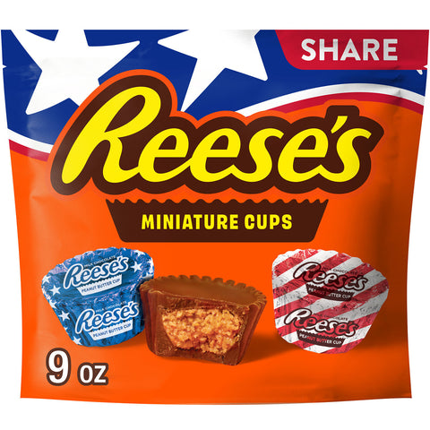 REESE'S Miniatures Red White and Blue Foils, Milk Chocolate Peanut Butter Cups Candy Share Pack, 9 oz