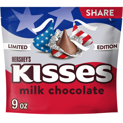 HERSHEY'S KISSES Red White and Blue Foils, Milk Chocolate Candy Share Pack, 9 oz
