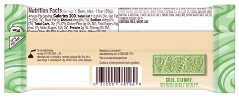 HERSHEY'S Cookies 'N' Mint Ice Cream Flavored Standard Size Candy Bar, 1.38oz (24 Count)