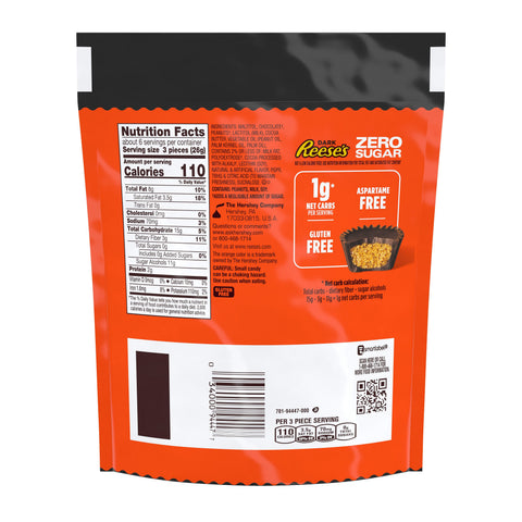 REESE'S Zero Sugar Miniatures Dark Chocolate Peanut Butter Cups Candy Bag, 5.1 oz