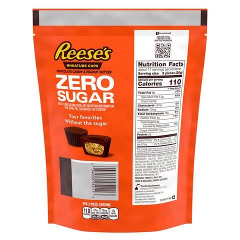 REESE'S Zero Sugar Miniatures Chocolate Peanut Butter Cups Candy Bag, 15.5 oz