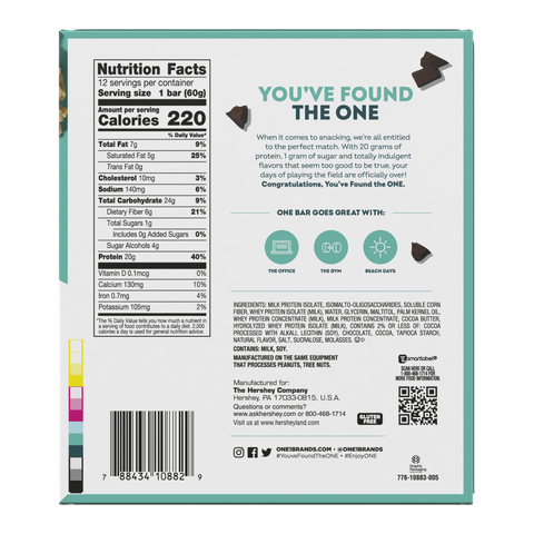 ONE Chocolate Chip Cookie Dough Flavored Protein Bars, 2.12 oz (12 Count)