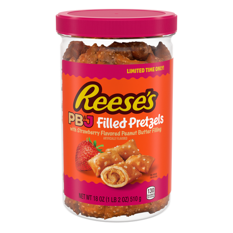 REESE'S PB&J Peanut Butter & Strawberry Filled Pretzels Jar, 18 oz