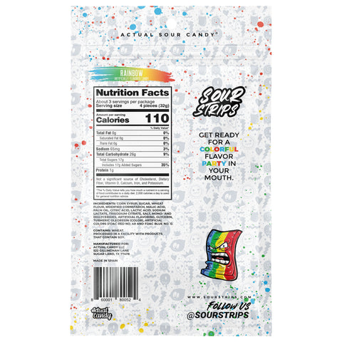 Sour Strips Rainbow Candy Peg Bag, 3.4oz