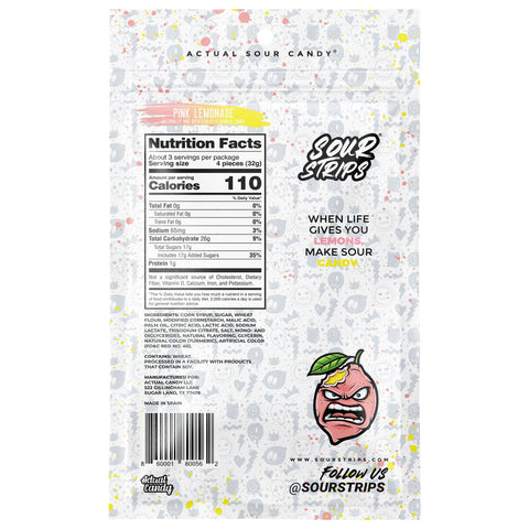 Sour Strips Pink Lemonade Candy Peg Bag, 3.4oz