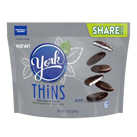 YORK THiNS Dark Chocolate Peppermint Patties Miniatures 7.2oz Candy Bag